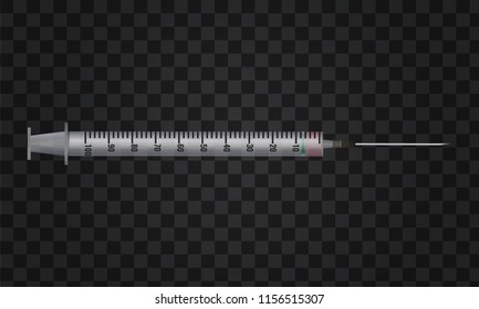Syringe high detailed 3d vector. Horizontally mock up side view.
