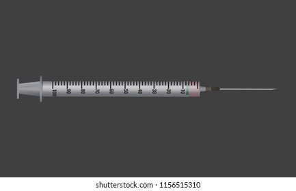 Syringe high detailed 3d vector. Mock up side view.
