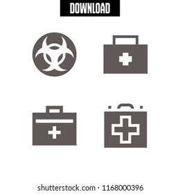 syringe icon. 4 syringe vector set. first aid kit and biohazard icons for web and design about syringe theme