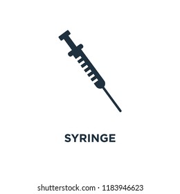 Syringe icon. Black filled vector illustration. Syringe symbol on white background. Can be used in web and mobile.