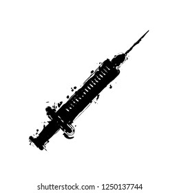 Syringe icon. Black ink with splashes on white background