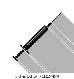 Syringe icon. Black object with long shadow on white background