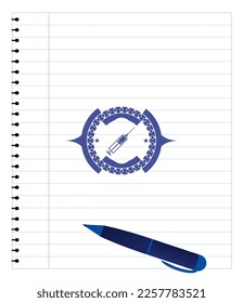 syringe icon blue ink pen emblem. Vector Illustration. Detailed. 