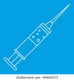 Syringe icon blue outline style isolated vector illustration. Thin line sign
