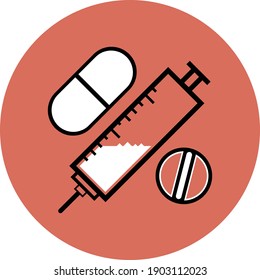 Syringe Icon with capsule and tablet. Medicine Icon.
