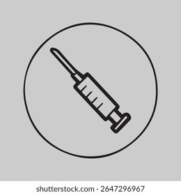 Ícone da seringa num círculo. Símbolo de injeção médica. Vacinação e conceito de cuidados de saúde
