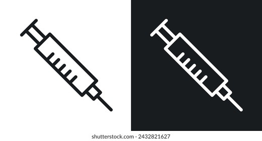 Spritzen-Symbol in einem Linienstil auf weißem Hintergrund.