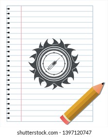 syringe icon emblem with pencil effect. Vector Illustration. Detailed.