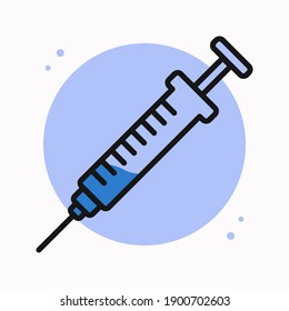 Syringe Icon Filled Outline. Injection Medical Cartoon Logo. Vaccine and Medicine Design Vector Symbol Illustration
