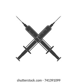Syringe Icon. Flat black vector illustration on white background.