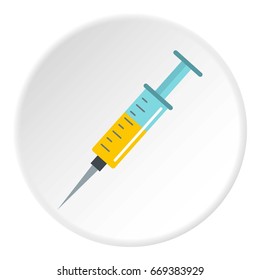 Syringe icon in flat circle isolated on white vector illustration for web