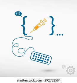 Syringe icon and flat design elements. Design concept icons for application development, web design, creative process.