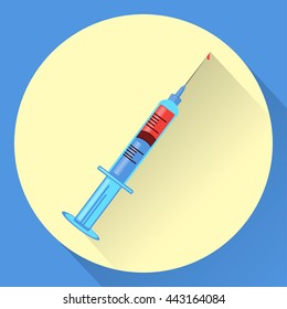 Syringe Icon Flat isolated. Vector illustration. Long shadow