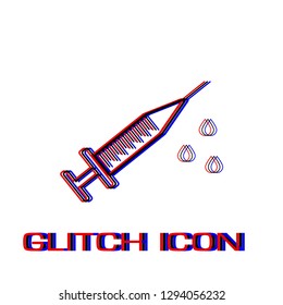 Syringe icon flat. Simple pictogram - Glitch effect. Vector illustration symbol