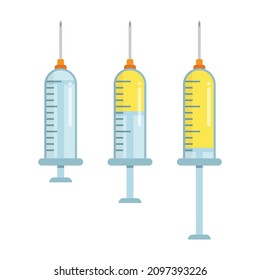 Syringe icon in flat style. Coronavirus vaccine inject vector illustration on isolated background. Covid-19 vaccination sign business concept.