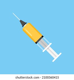 Syringe icon in flat style. Coronavirus vaccine inject vector illustration on isolated background. Covid-19 vaccination sign business concept.