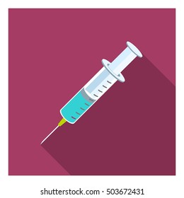 Syringe icon in flat style isolated on white background. Medicine and hospital symbol stock vector illustration.
