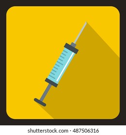 Syringe icon in flat style with long shadow. Medical symbol vector illustration