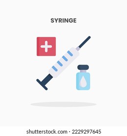 Syringe icon flat. Vector illustration on white background. Can used for web, app, digital product, presentation, UI and many more.