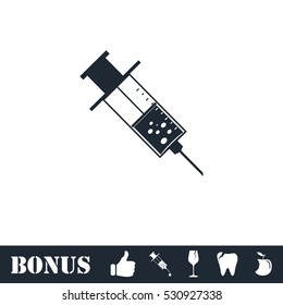 Syringe icon flat. Vector illustration symbol and bonus pictogram