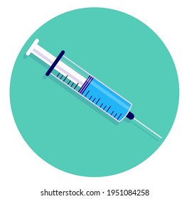 Syringe icon - Syringe in green oval circle with shadow. Vector illustration