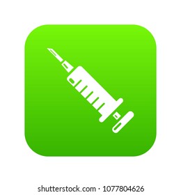 Syringe icon green vector isolated on white background