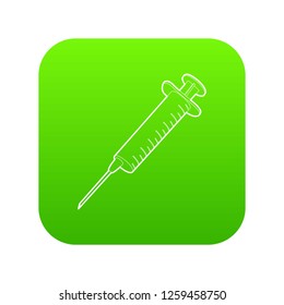 Syringe icon green vector isolated on white background