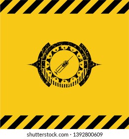 syringe icon grunge warning sign emblem. Vector Illustration. Detailed.