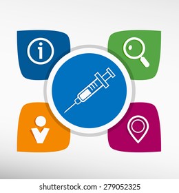 Syringe icon and icons set vector illustration. Modern Flat style 