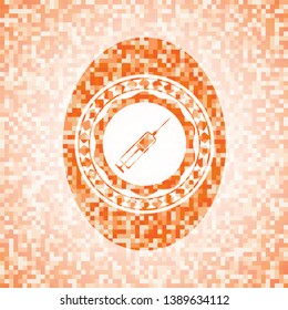syringe icon inside abstract orange mosaic emblem