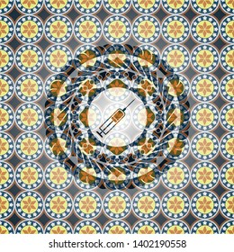 syringe icon inside arabesque badge. arabic decoration.