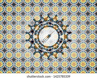 syringe icon inside arabesque style badge. arabic decoration.