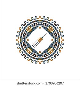 icono de la jeringa dentro de la placa de estilo arabesco. decoración árabe. 