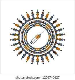 syringe icon inside arabic emblem. Arabesque decoration.
