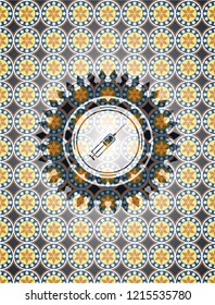 syringe icon inside arabic emblem background. Arabesque decoration.
