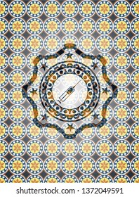 syringe icon inside arabic emblem background. Arabesque decoration.