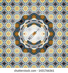 syringe icon inside arabic emblem background. Arabesque decoration.