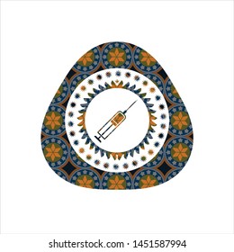 syringe icon inside arabic emblem. Arabesque decoration.