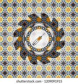 syringe icon inside arabic style emblem. Arabesque decoration.