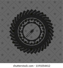 syringe icon inside black emblem. Vintage.