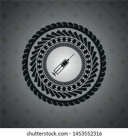 syringe icon inside black emblem. Vintage.