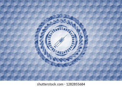 syringe icon inside blue polygonal badge.