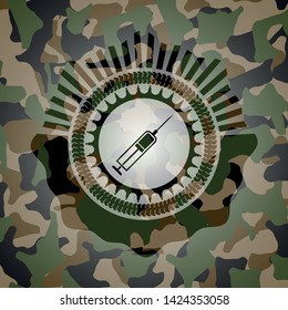 syringe icon inside camo emblem
