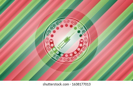 syringe icon inside christmas style badge..
