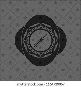 syringe icon inside dark emblem. Retro