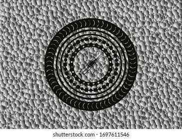 syringe icon inside dark emblem with grey bubbles background. Retro. Vector Illustration. Detailed.