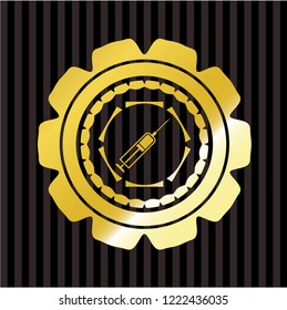 syringe icon inside gold shiny badge