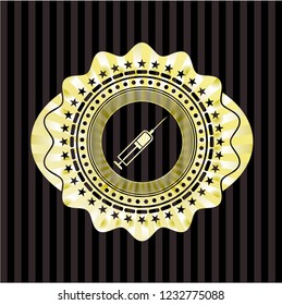 syringe icon inside golden badge