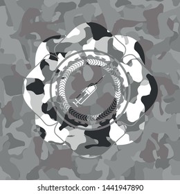 syringe icon inside grey camo texture