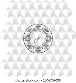 syringe icon inside grey icon or emblem with geometric cube white background